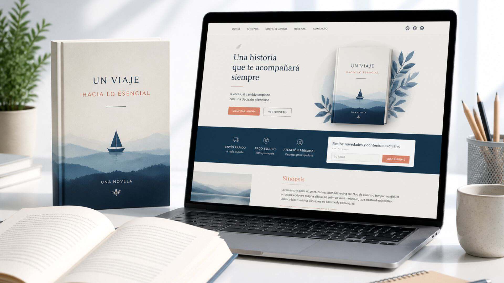 Paquete de landing web para presentar un libro